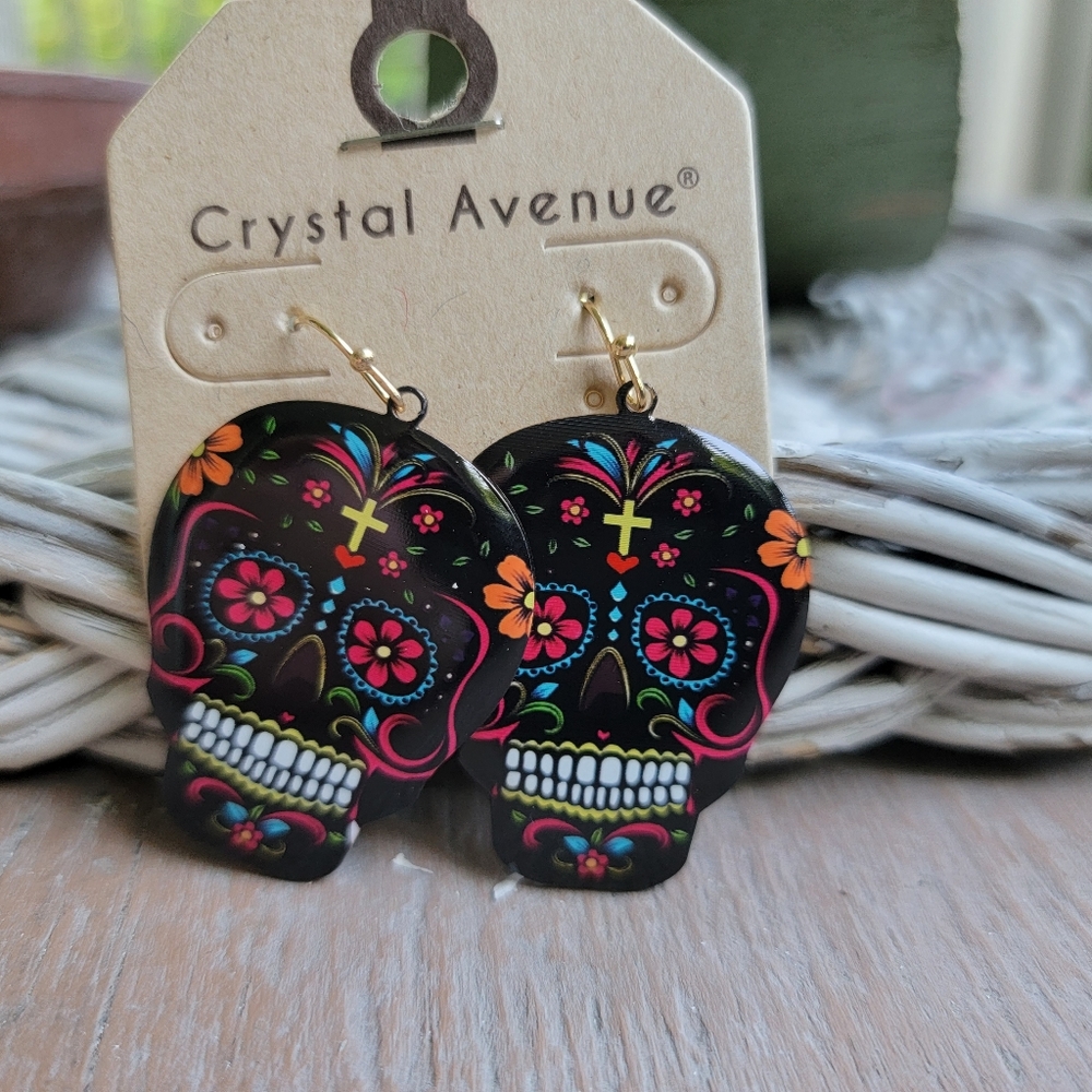 💀 Sugar Skull Dia De Los Muertos day of the dead Black earrings Gothic Whimsy